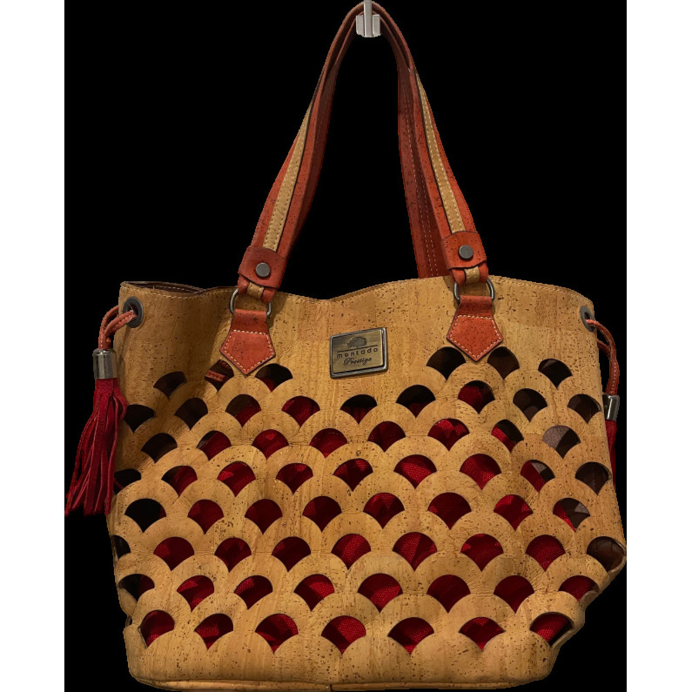 Cork Cutout Tote Bag with Red Lining